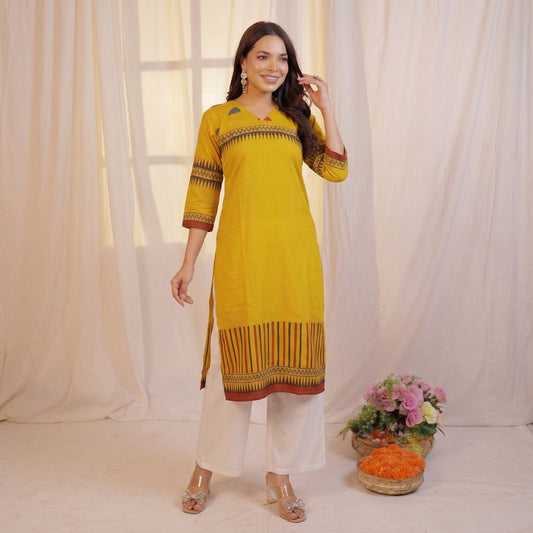 mustard yellow printed kurti