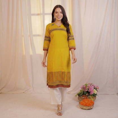 mustard yellow printed kurti