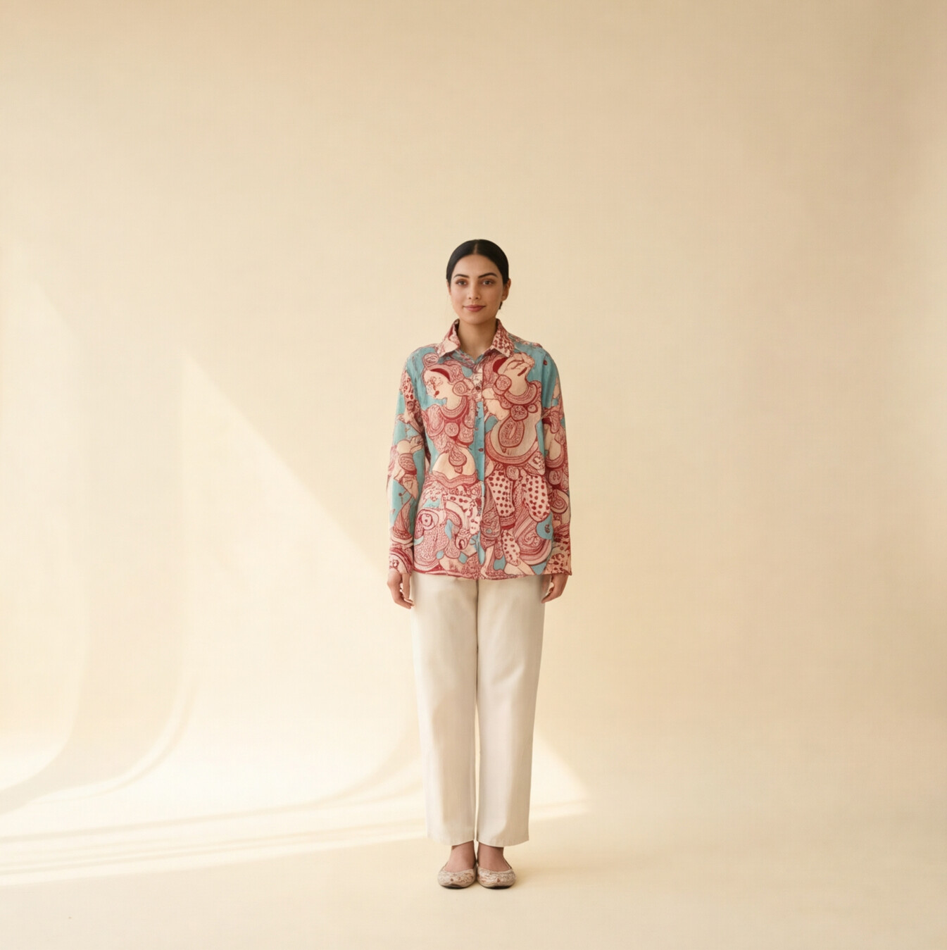 Women's Premium Sky Blue Cotton Printed Shirt