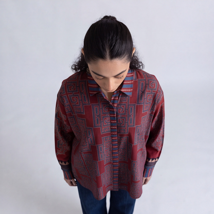 Maroon Printed Shirt Style Kurta