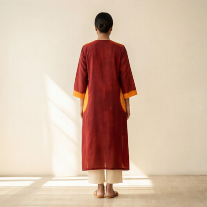 Women's Premium Maroon Cotton Embroidered Kurta Set
