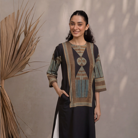 Women's Black Printed Cotton Kurta
