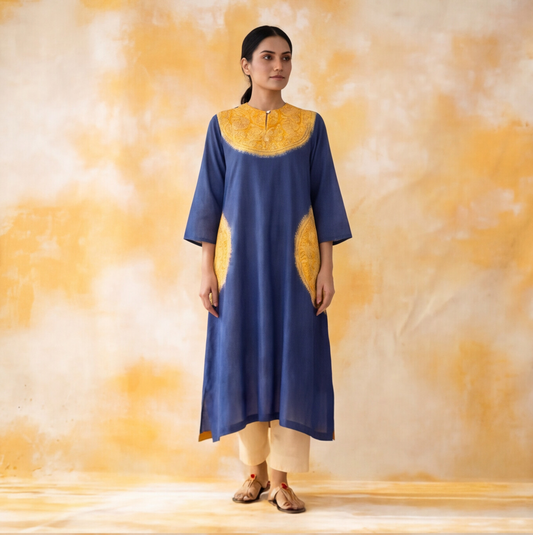 Women's Premium Navy Blue Cotton Embroidered Kurta Set