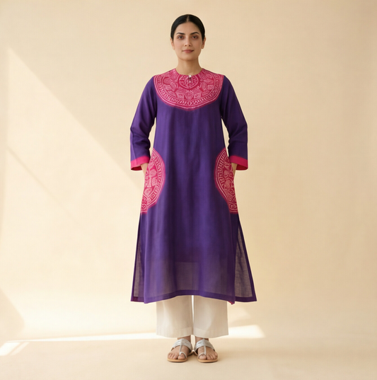 Women's Premium Purple Cotton Embroidered Kurta Set
