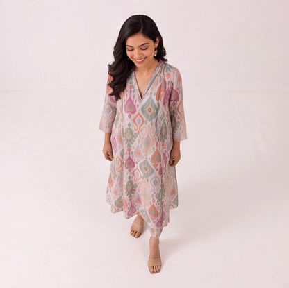 Pastel Ikat Charm Kurta Set