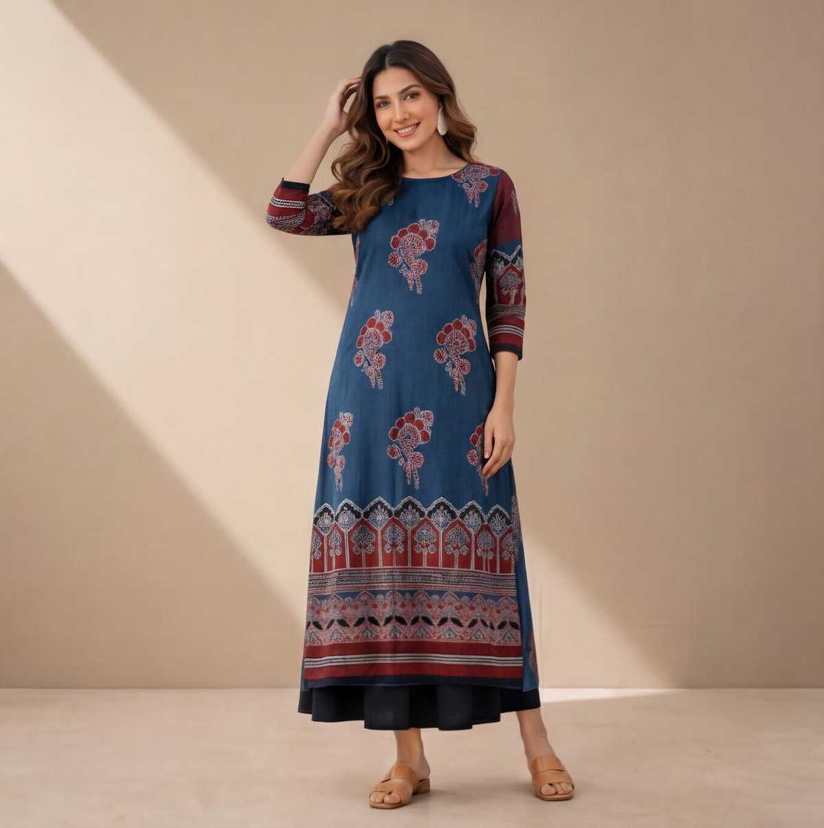 Azure Bloom Printed A-Line Kurta Set