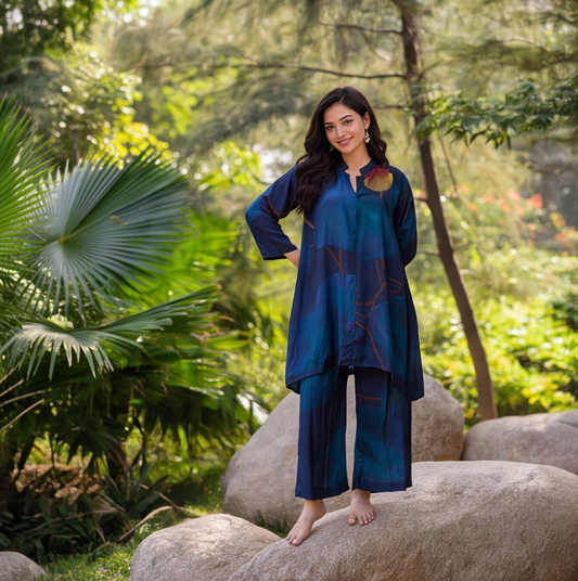 Midnight Sapphire Abstract Kurta Set