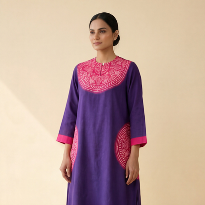 Women's Premium Purple Cotton Embroidered Kurta Set