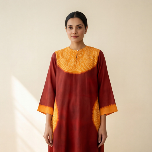 Women's Premium Maroon Cotton Embroidered Kurta Set