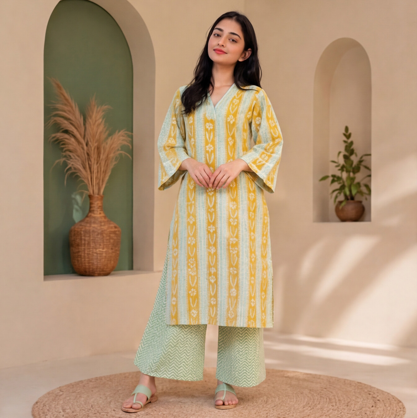 this elegant printed kurta and palazzo set