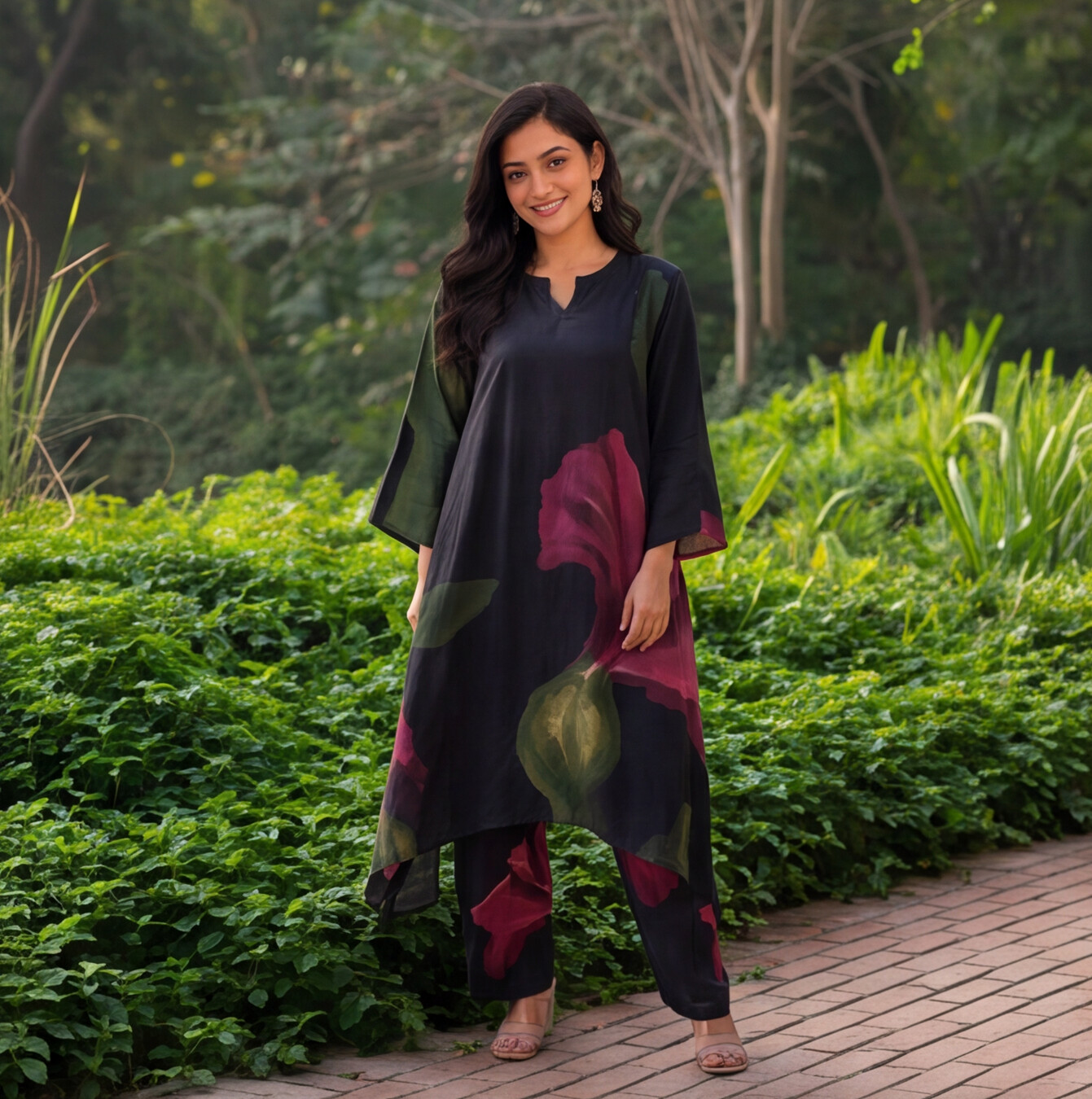 Midnight Petal Printed Kurta Set