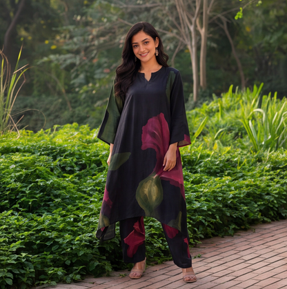 Midnight Petal Printed Kurta Set