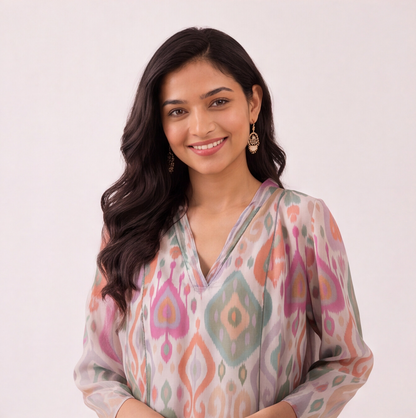 Pastel Ikat Charm Kurta Set