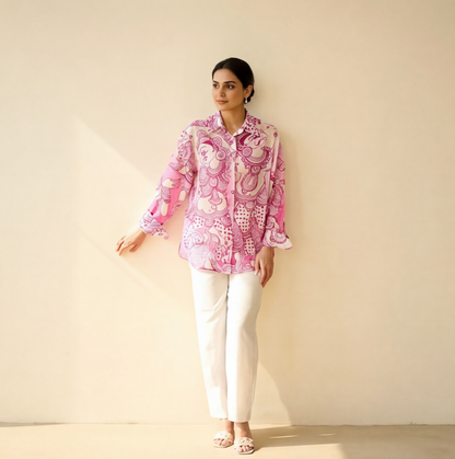Women's Premium Pink Cotton Printed Shirt