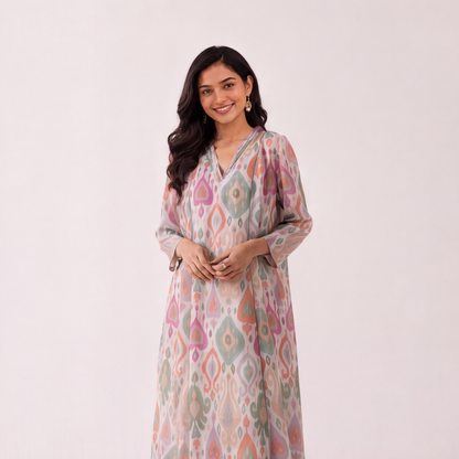 Pastel Ikat Charm Kurta Set
