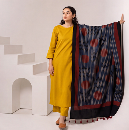 Mustard Yellow Kurta Set with Printed Dupatta