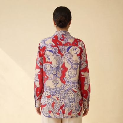 Women's Premium Red & Ivory Cotton Printed Shirt