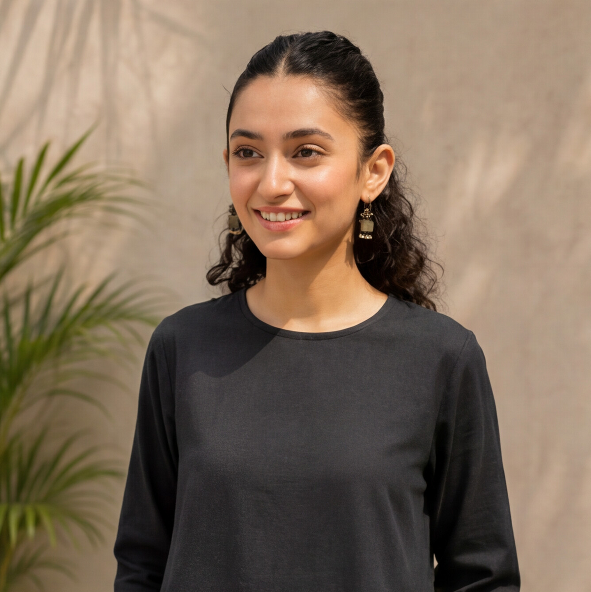 Women's Black Cotton A-Line Kurta