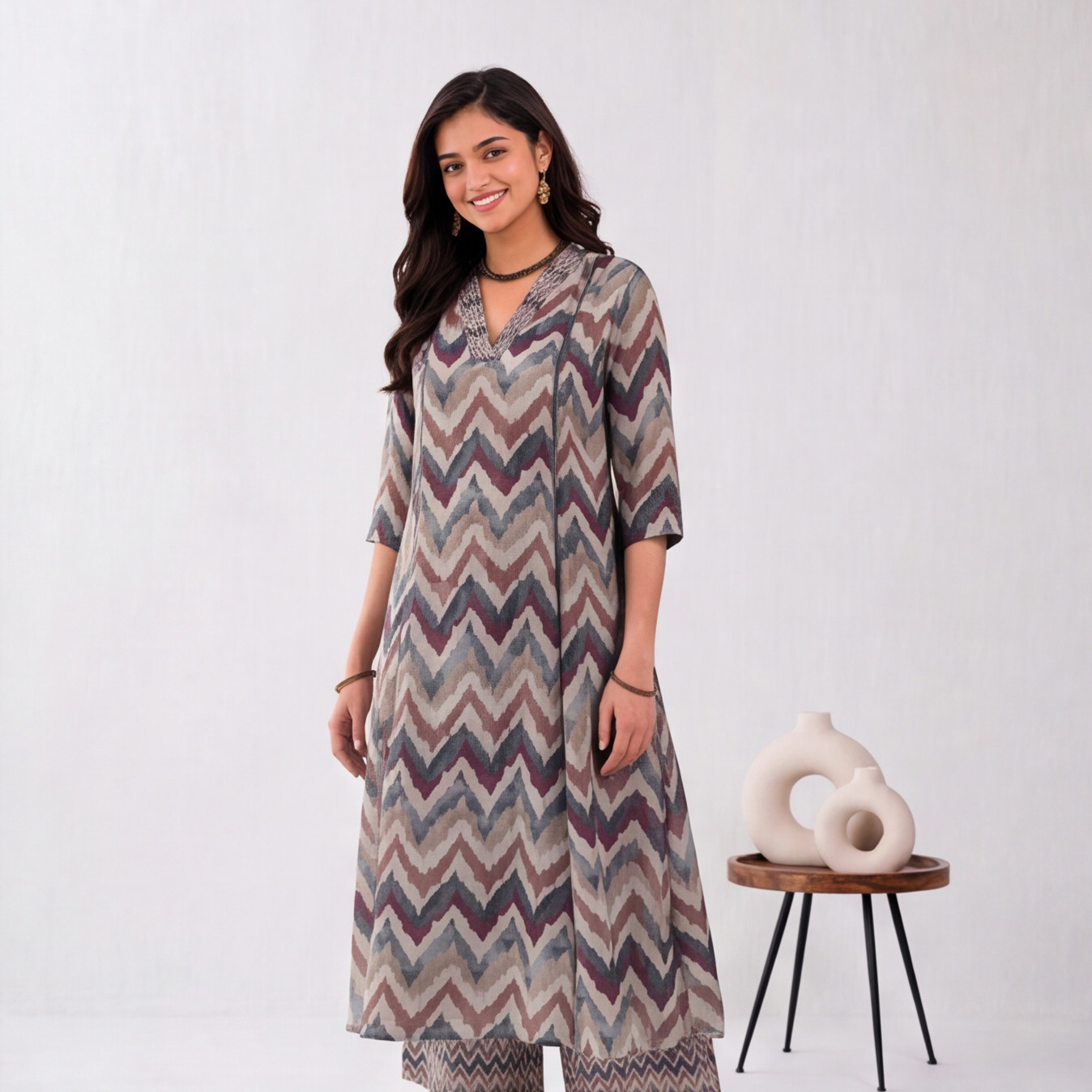 Earthy Chevron Elegance Kurta Set