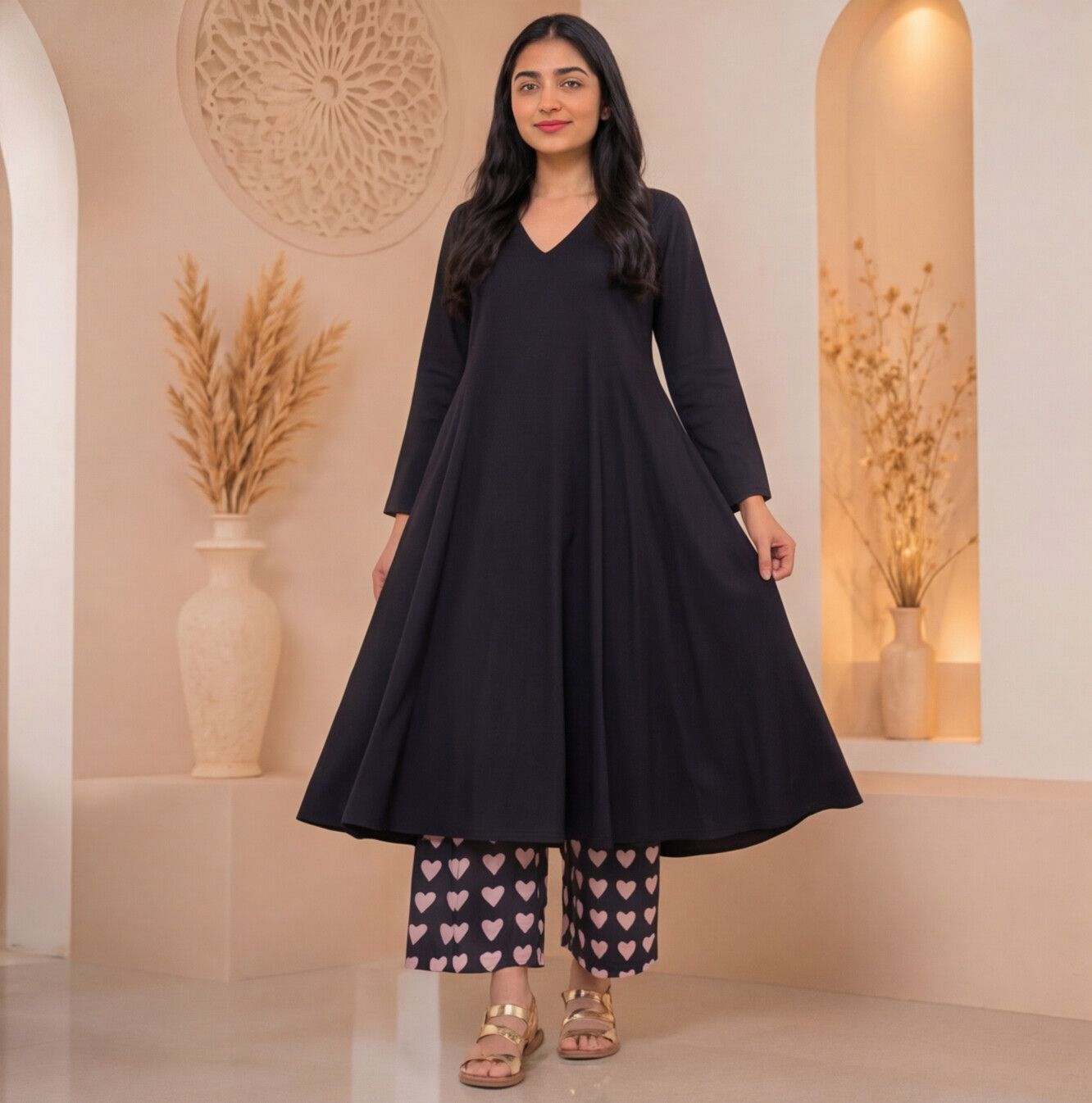this black A-line kurta set