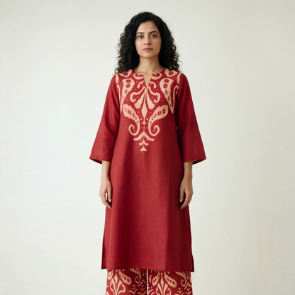 this rich maroon kurta set