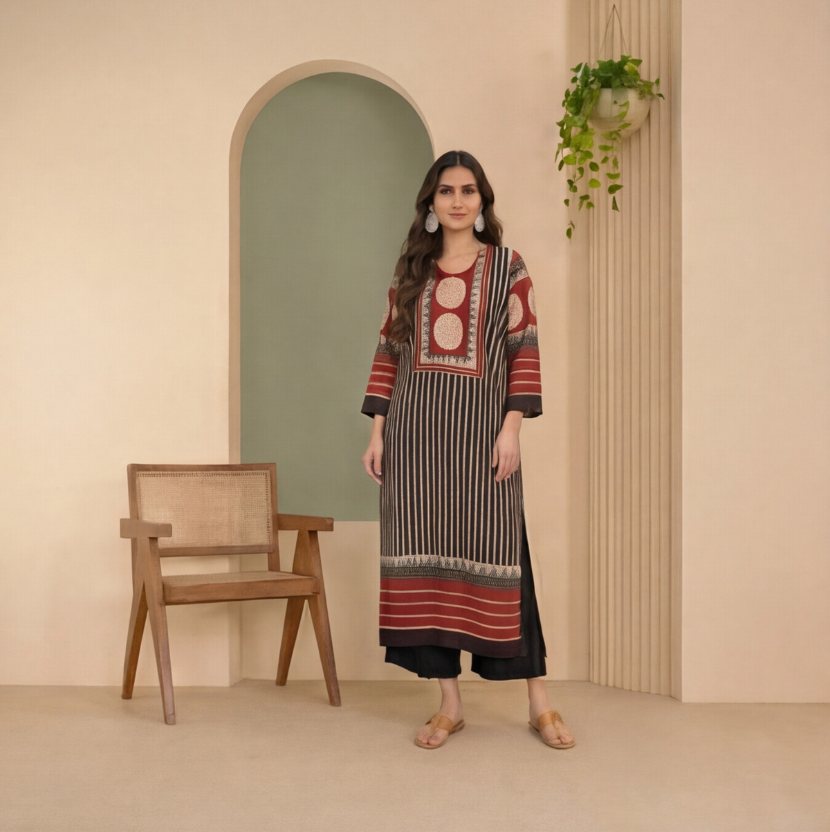 Rust Noir Geometric Printed Straight Kurta Set