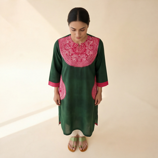 Women's Premium Emerald Green Cotton Embroidered Kurta Set
