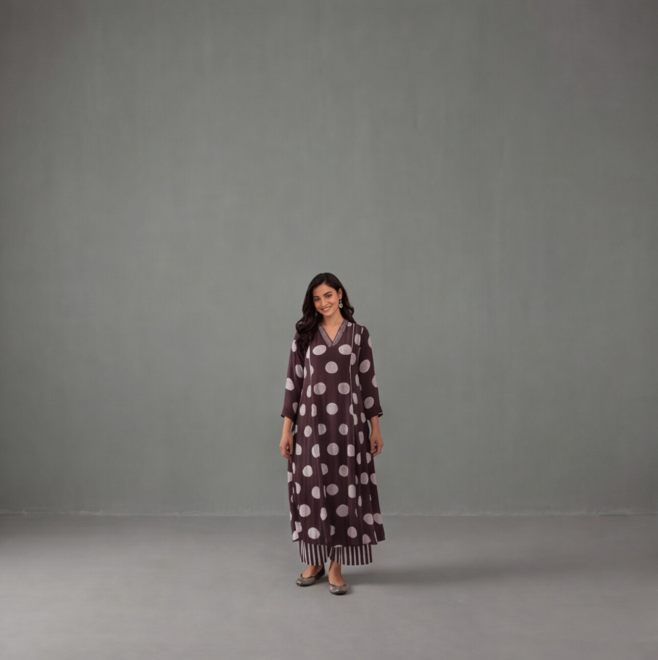 Mocha Dots Printed Kurta Set