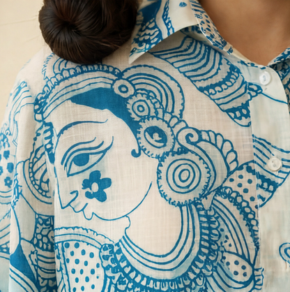 Women's Premium Sky Blue Cotton Printed Shirt