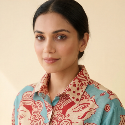 Women's Premium Sky Blue Cotton Printed Shirt