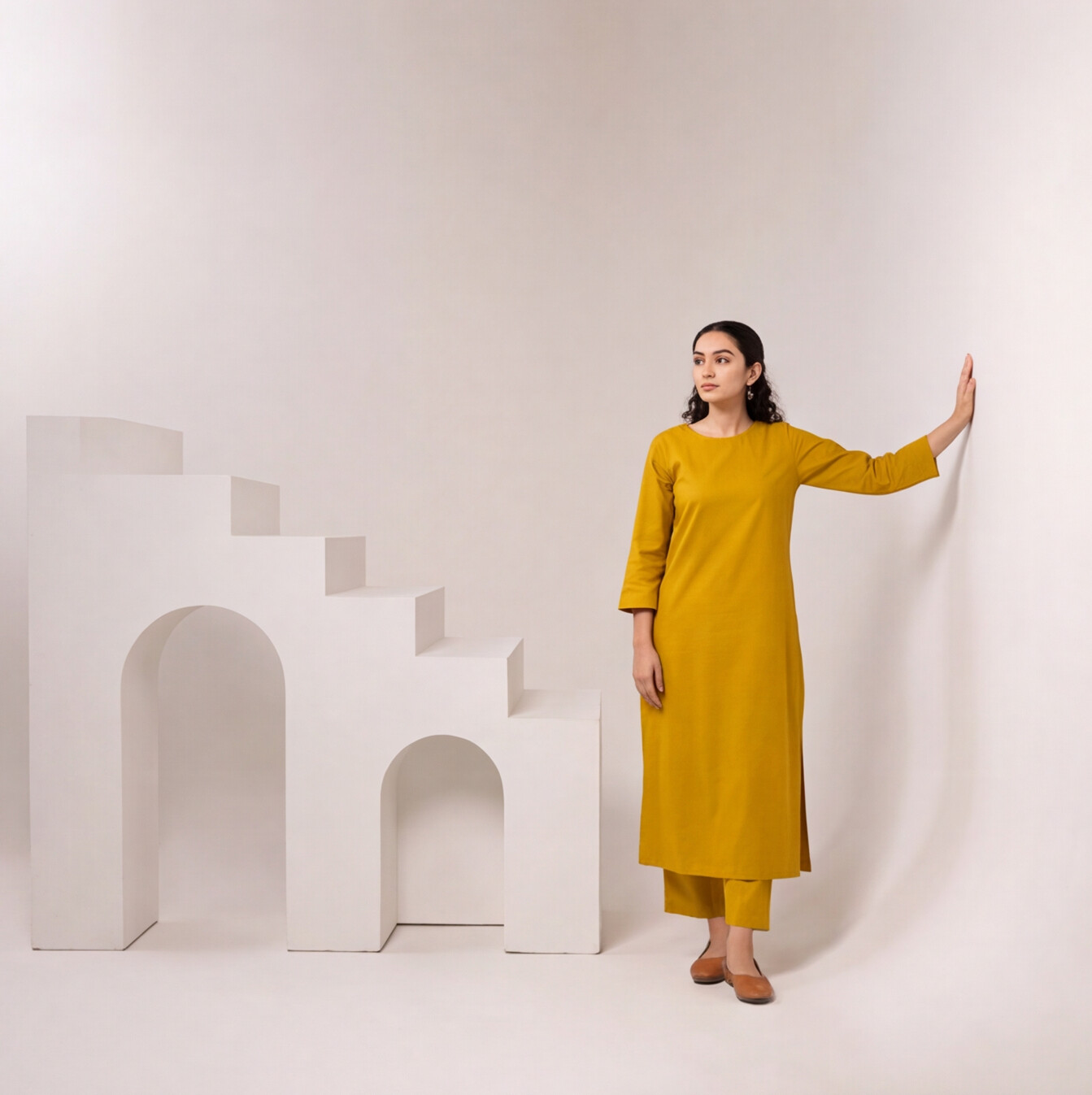 Mustard Yellow Kurta Set with Printed Dupatta