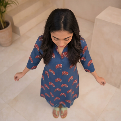 this stylish indigo blue kurta set