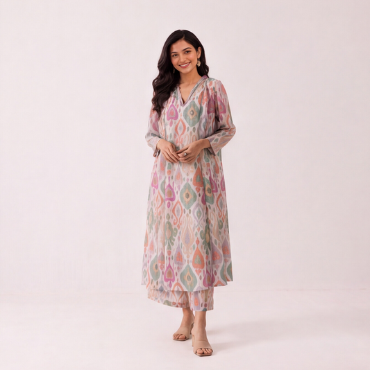 Pastel Ikat Charm Kurta Set