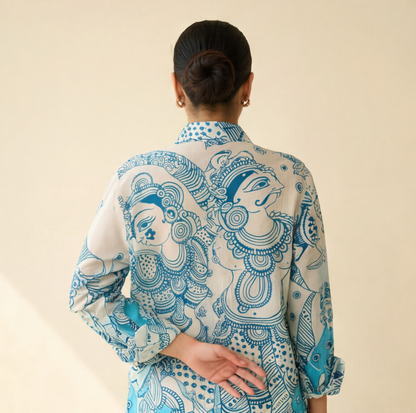 Women's Premium Sky Blue Cotton Printed Shirt