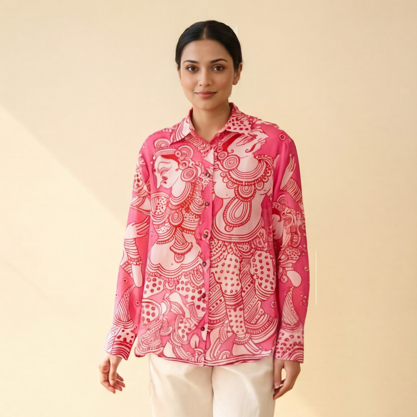 Women's Premium Pink Cotton Printed Shirt