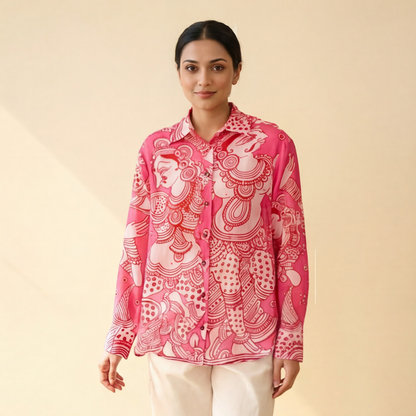 Women's Premium Pink Cotton Printed Shirt