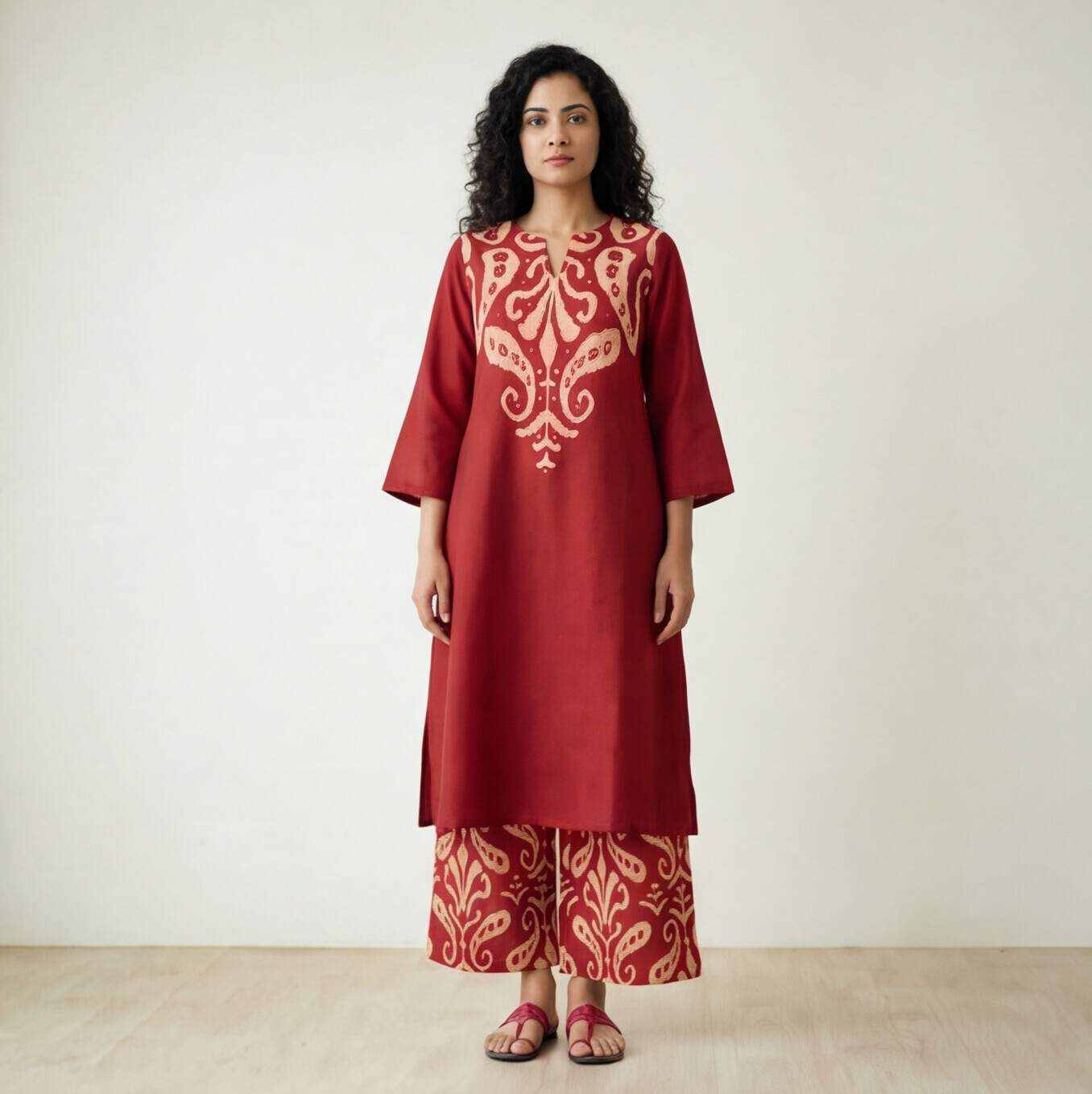 this rich maroon kurta set