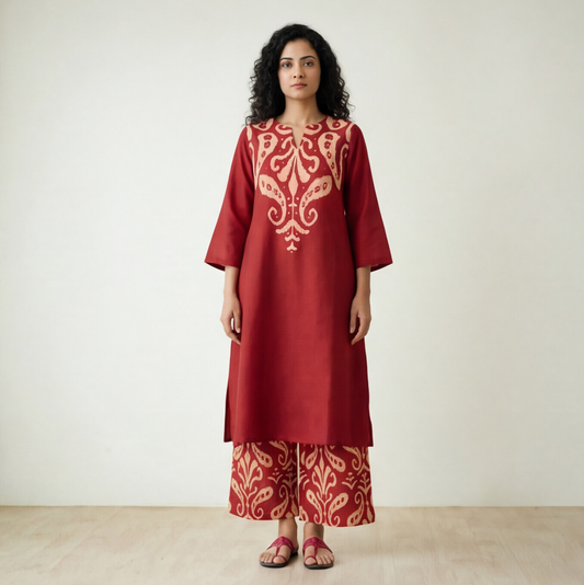 this rich maroon kurta set