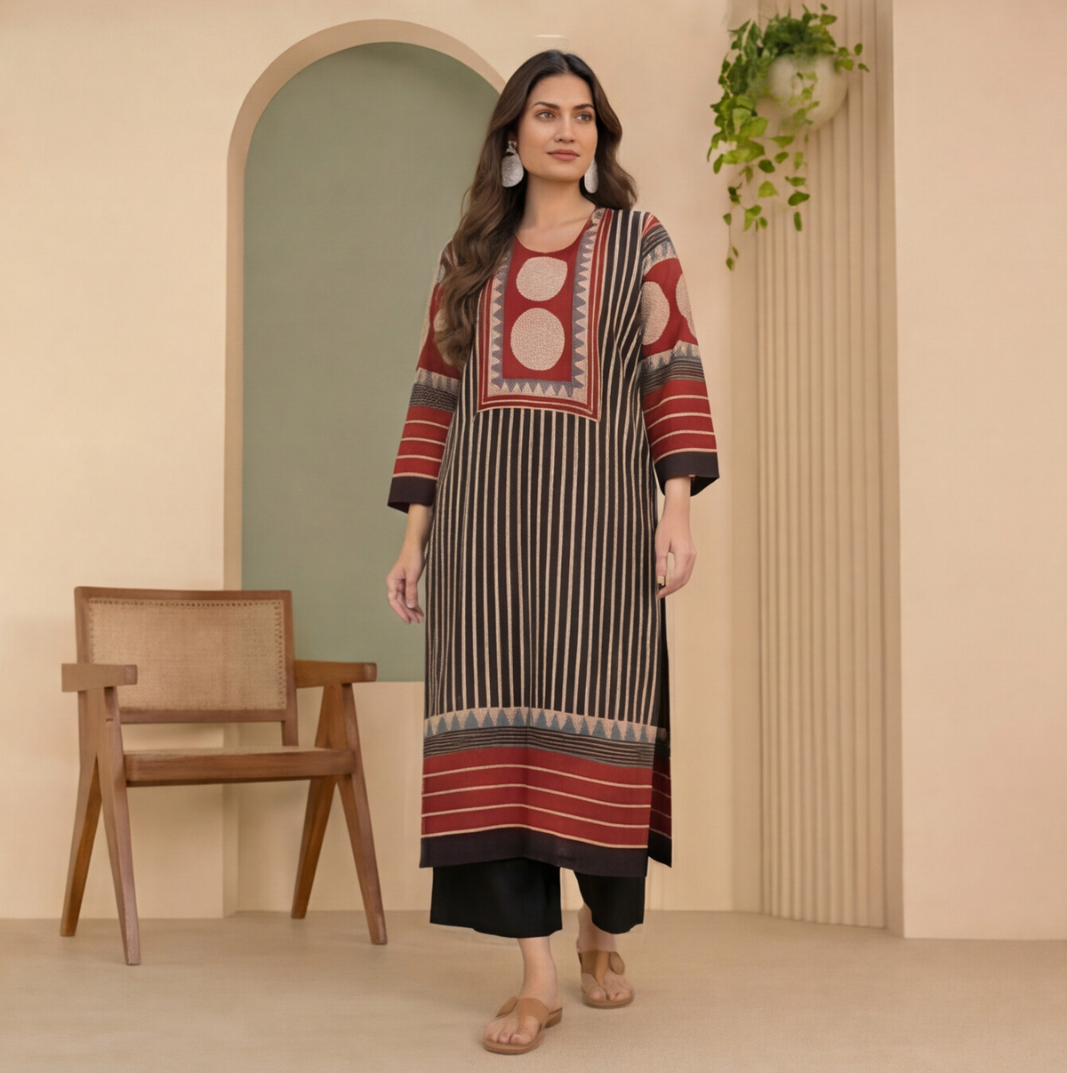 Rust Noir Geometric Printed Straight Kurta Set
