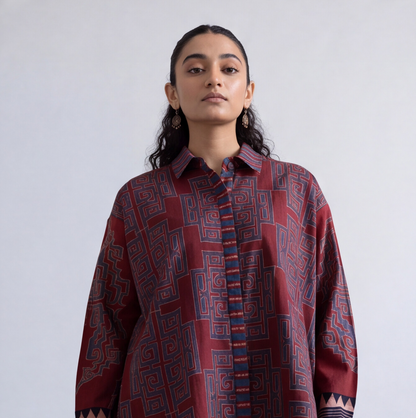 Maroon Printed Shirt Style Kurta
