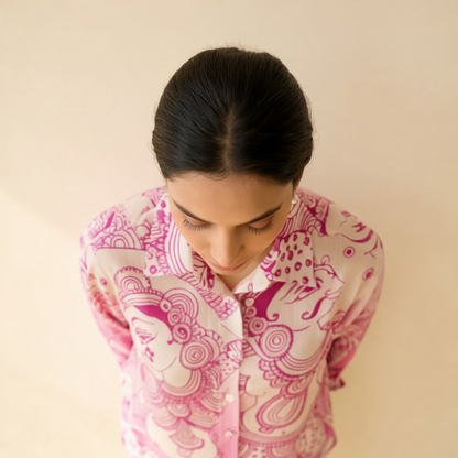 Women's Premium Pink Cotton Printed Shirt