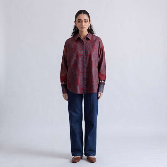 Maroon Printed Shirt Style Kurta