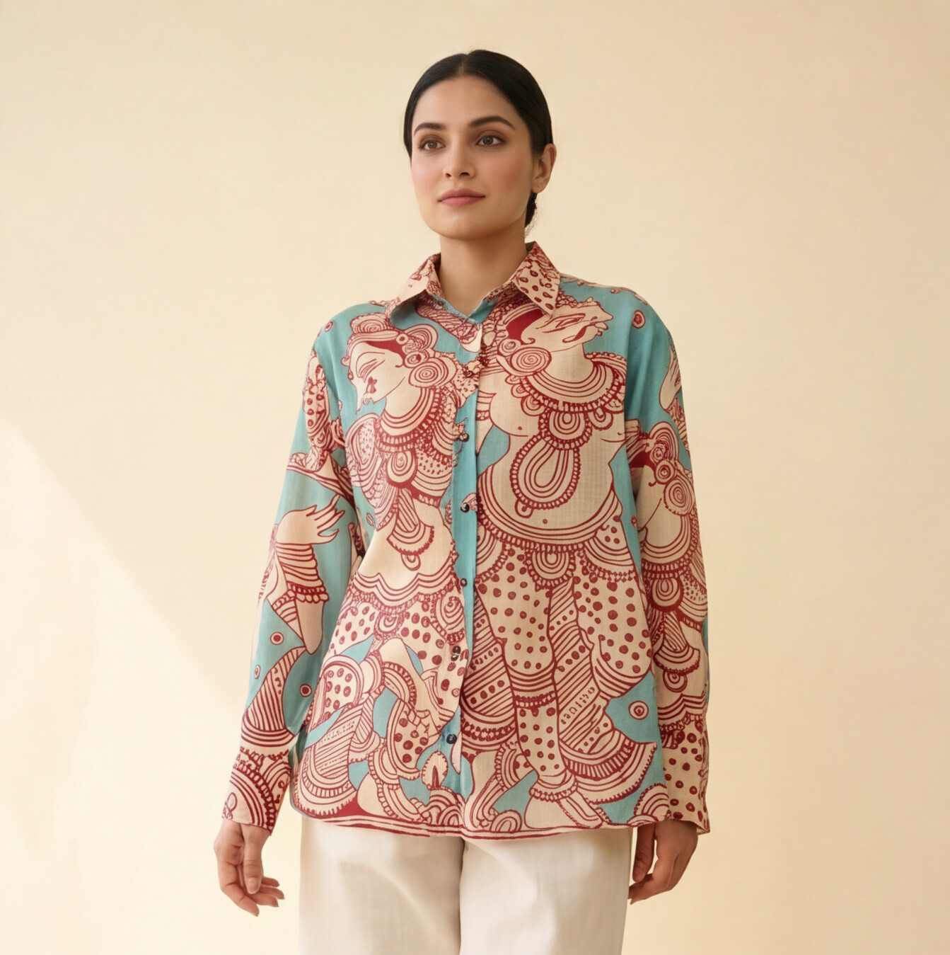 Women's Premium Sky Blue Cotton Printed Shirt