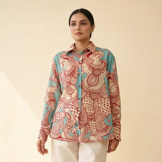 Women's Premium Sky Blue Cotton Printed Shirt