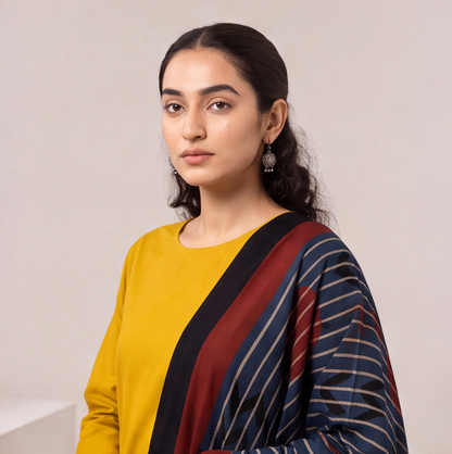 Mustard Yellow Kurta Set with Printed Dupatta