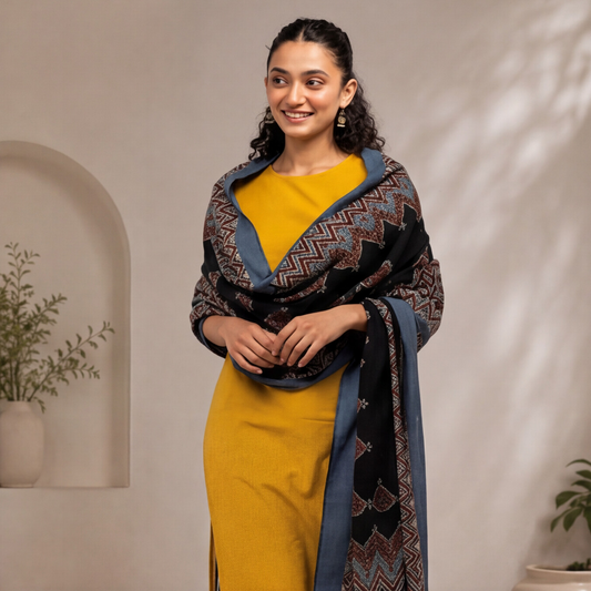 Women's Mustard Straight Kurta Set with Printed Dupatta