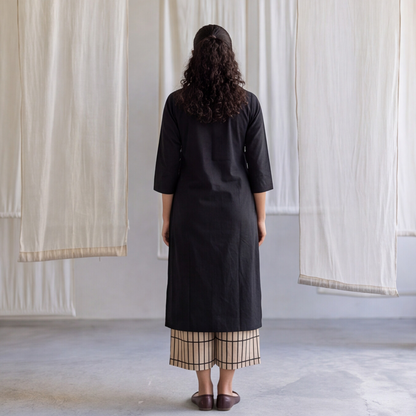 Women's Black Solid Kurta Pant Set