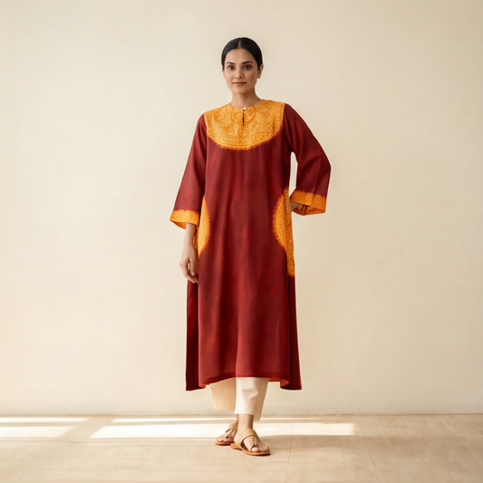 Women's Premium Maroon Cotton Embroidered Kurta Set