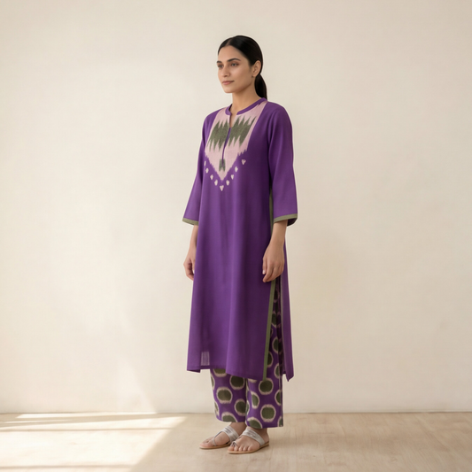 Women's Premium Purple Cotton Printed Kurta Set