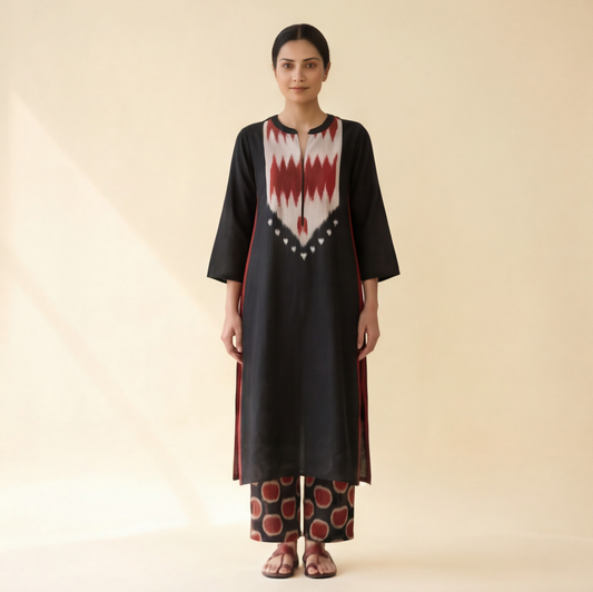 Women's Premium Black Cotton Printed Kurta Set